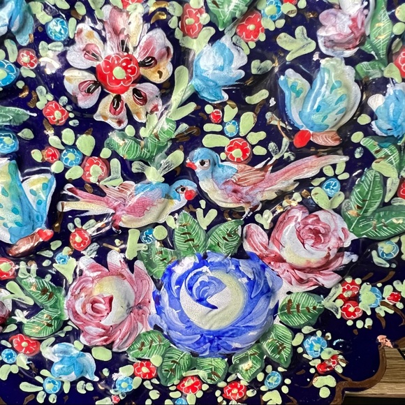 Vintage Persian Hand Painted Enamel on Copper Hanging Dish - Picture 9 of 14